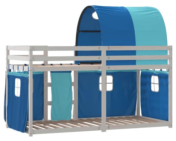 Krevet na kat sa zavjesama plavi 80x200 cm od masivne borovine - Plava / 80 x 200 cm