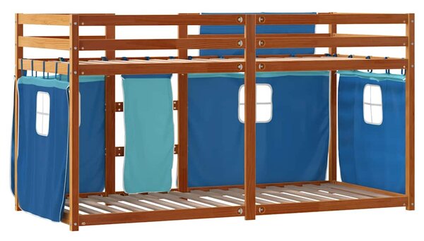 Krevet na kat sa zavjesama plavi 90 x 200 cm od borovine - Plava / 90 x 200 cm