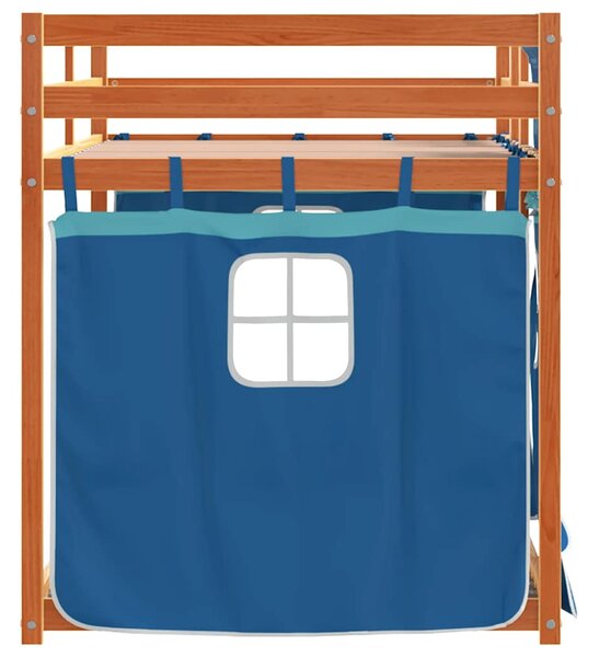 Krevet na kat sa zavjesama plavi 90 x 200 cm od borovine - Plava / 90 x 200 cm