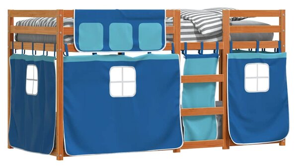 Krevet na kat sa zavjesama plavi 90 x 200 cm od borovine - Plava / 90 x 200 cm