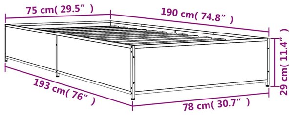 Okvir kreveta boja hrasta 75 x 190 cm konstruirano drvo i metal - Smeđa / 75 x 190 cm