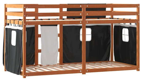 Krevet na kat sa zavjesama bijelo-crni 90 x 200 cm od borovine - Crna / 90 x 200 cm