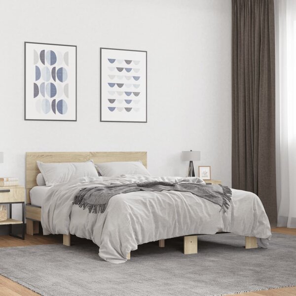 Okvir kreveta boja hrasta 120x200 cm konstruirano drvo i metal - Siva / 120 x 200 cm