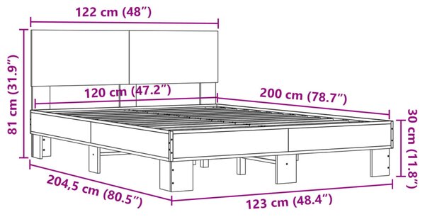 Okvir kreveta boja hrasta 120x200 cm konstruirano drvo i metal - Siva / 120 x 200 cm