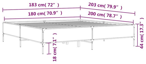 Okvir kreveta boja hrasta 180x200 cm konstruiranog drvo i metal - Siva / 180 x 200 cm