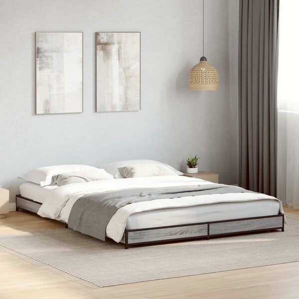 Okvir kreveta boja hrasta 120x200 cm konstruirano drvo i metal - Siva / 120 x 200 cm