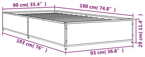 Okvir kreveta boja hrasta 90 x 190 cm konstruirano drvo i metal - Siva / 90 x 190 cm