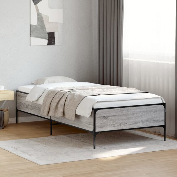 Okvir kreveta boja hrasta 90 x 190 cm konstruirano drvo i metal - Siva / 90 x 190 cm