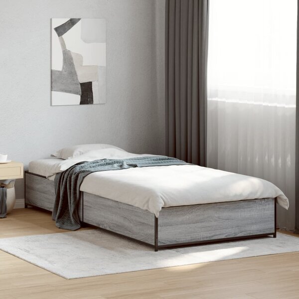 Okvir kreveta boja hrasta 90 x 190 cm konstruirano drvo i metal - Siva / 90 x 190 cm