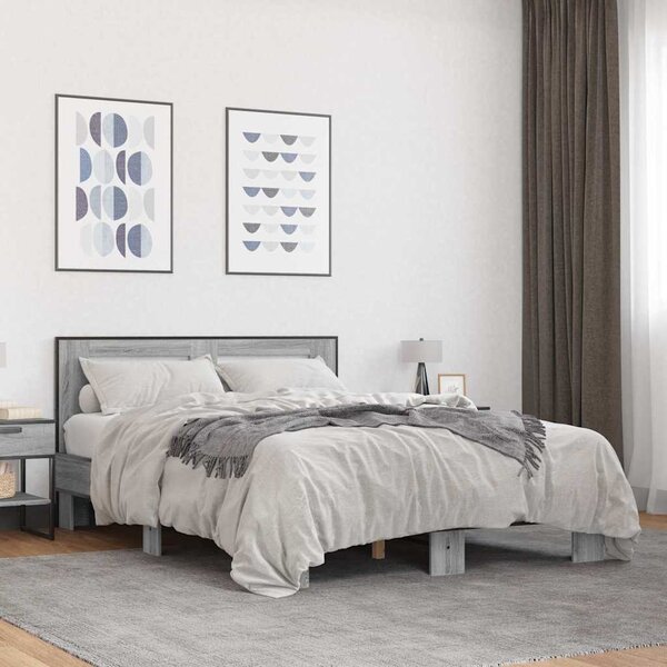 Okvir kreveta boja hrasta 140x200cm konstruirano drvo i metal - Siva / 140 x 200 cm