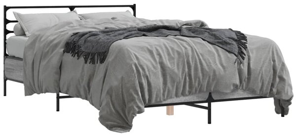 Okvir kreveta boja hrasta 135x190cm konstruirano drvo i metal - Siva / 135 x 190 cm
