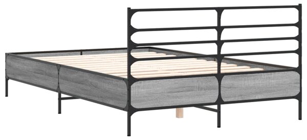 Okvir kreveta boja hrasta 135x190cm konstruirano drvo i metal - Siva / 135 x 190 cm