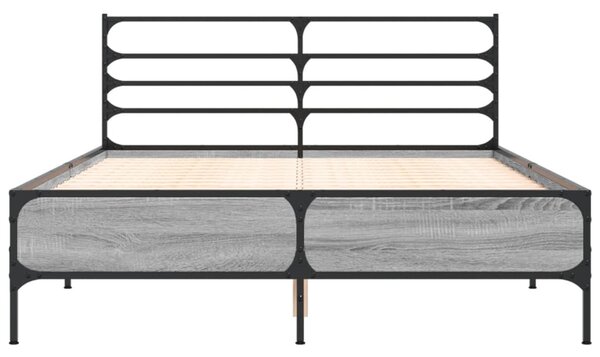 Okvir kreveta boja hrasta 135x190cm konstruirano drvo i metal - Siva / 135 x 190 cm