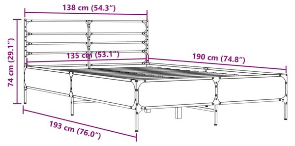 Okvir kreveta boja hrasta 135x190cm konstruirano drvo i metal - Siva / 135 x 190 cm