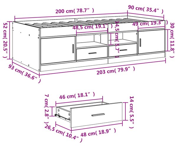 Dnevni krevet s ladicama bez madraca boja hrasta 90x200 cm - Smeđa / 90 x 200 cm