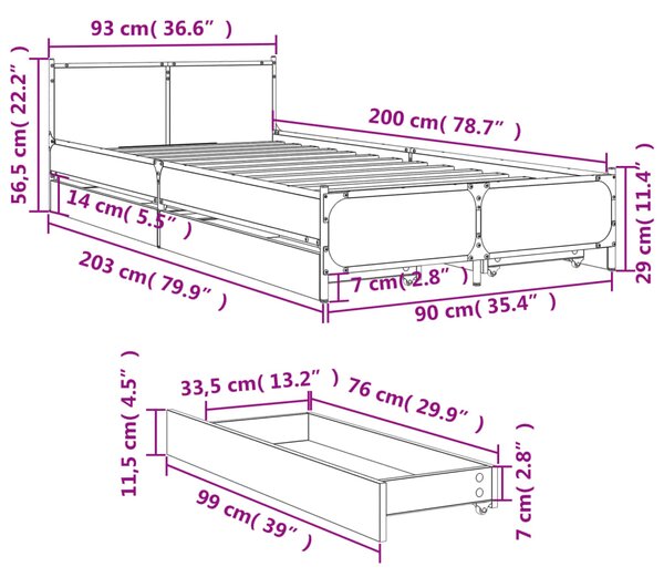 Okvir kreveta s ladicama crni 90 x 200 cm konstruirano drvo - Crna / 90 x 200 cm