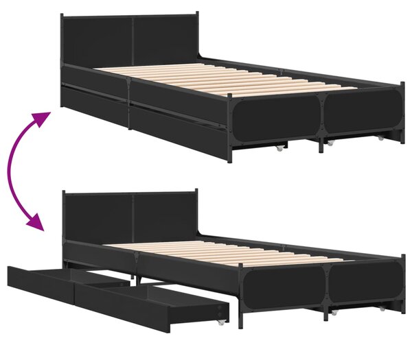 Okvir kreveta s ladicama crni 90 x 200 cm konstruirano drvo - Crna / 90 x 200 cm