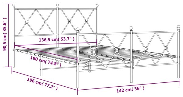 Metalni okvir kreveta uzglavlje i podnožje bijeli 137x190 cm - Bijela / 135 x 190 cm