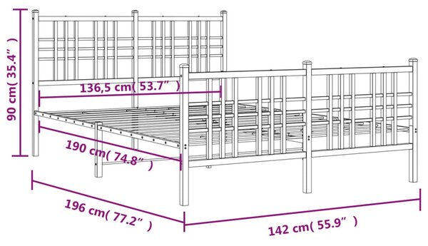 Metalni okvir kreveta uzglavlje i podnožje crni 137x190 cm - Crna / 135 x 190 cm