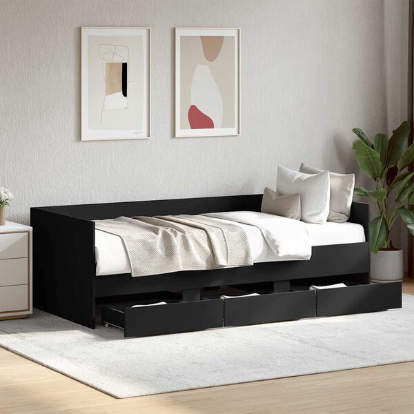 Dnevni krevet s ladicama bez madraca crni 75x190 cm - Crna / 75 x 190 cm