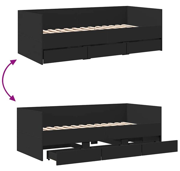 Dnevni krevet s ladicama bez madraca crni 75x190 cm - Crna / 75 x 190 cm