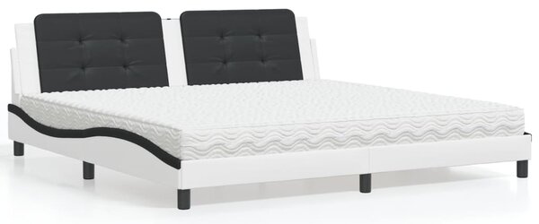Krevet s madracem Zadar bijeli-crni 200 x 200 cm od umjetne kože - Bijela / 200 x 200 cm