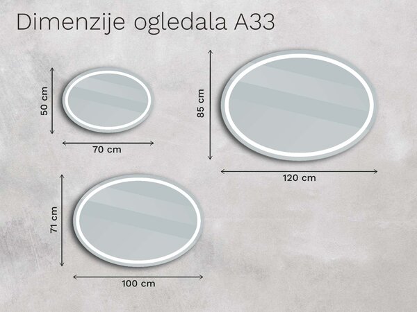 Ovalno ogledalo s LED osvjetljenjem A33