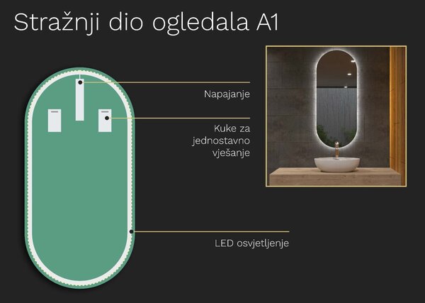 Ovalno ogledalo s LED osvjetljenjem A1
