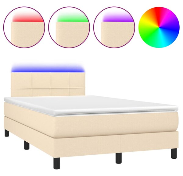 Krevet s oprugama i madracem LED krem 120 x 190 cm od tkanine - Krema / 120 x 190 cm