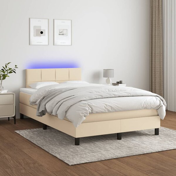 Krevet s oprugama i madracem LED krem 120 x 190 cm od tkanine - Krema / 120 x 190 cm