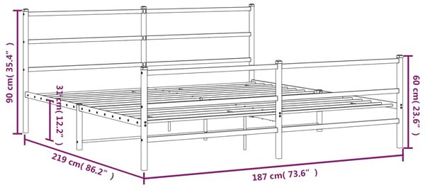 Metalni okvir kreveta s uzglavljem i podnožjem crni 183x213 cm - Crna / 183 x 213 cm