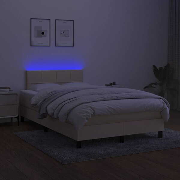 Krevet s oprugama i madracem LED krem 120 x 190 cm od tkanine - Krema / 120 x 190 cm
