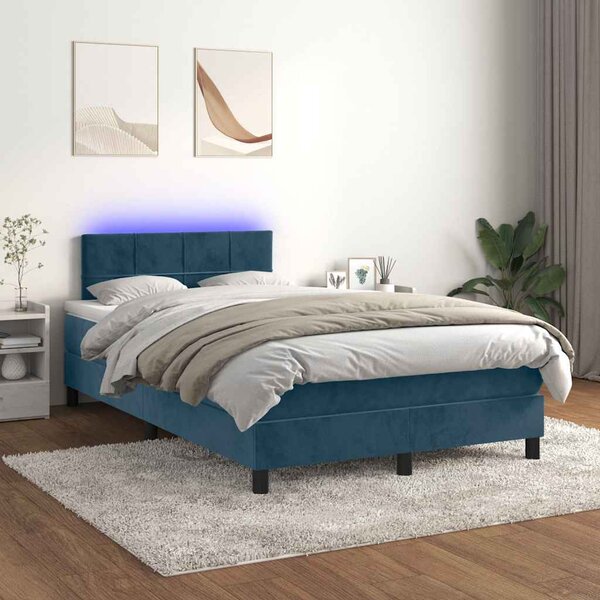 Krevet s oprugama i madracem LED tamnoplavi 120 x 190 cm baršun - Plava / 120 x 190 cm