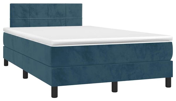Krevet s oprugama i madracem LED tamnoplavi 120 x 190 cm baršun - Plava / 120 x 190 cm