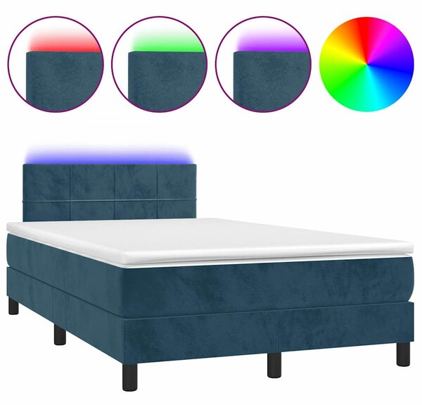 Krevet s oprugama i madracem LED tamnoplavi 120 x 190 cm baršun - Plava / 120 x 190 cm