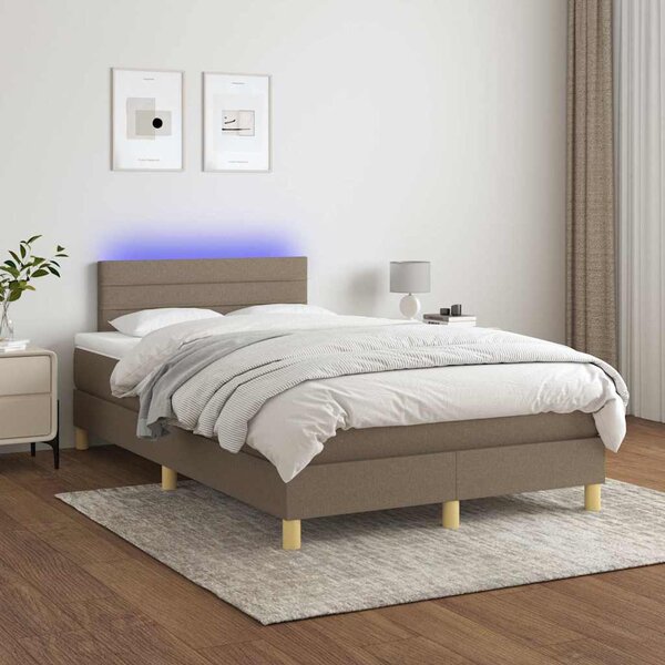 Krevet s oprugama i madracem LED smeđesivi 120x190cm od tkanine - Tupe / 120 x 190 cm