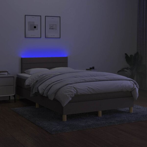 Krevet s oprugama i madracem LED smeđesivi 120x190cm od tkanine - Tupe / 120 x 190 cm