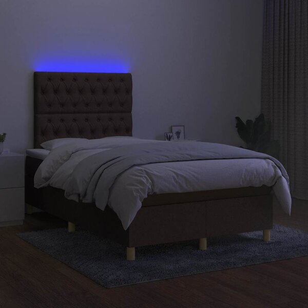 Krevet s oprugama i madracem LED tamnosmeđi 120x190 cm tkanina - Smeđa / 120 x 190 cm