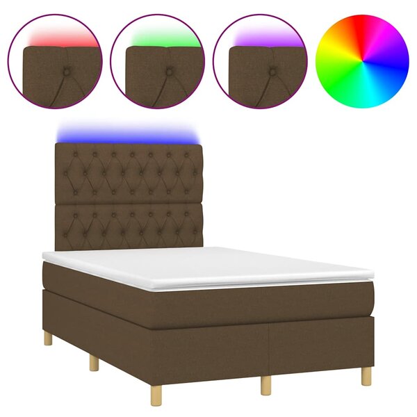 Krevet s oprugama i madracem LED tamnosmeđi 120x190 cm tkanina - Smeđa / 120 x 190 cm