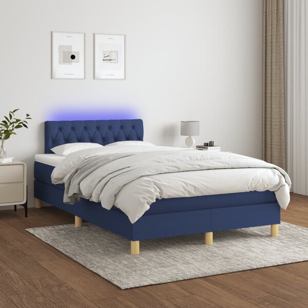 Krevet s oprugama i madracem LED plavi 120 x 190 cm od tkanine - Plava / 120 x 190 cm