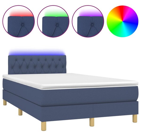 Krevet s oprugama i madracem LED plavi 120 x 190 cm od tkanine - Plava / 120 x 190 cm