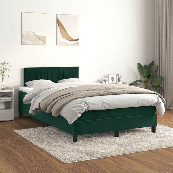 Krevet box spring s madracem tamnozeleni 120x190 cm baršunasti - Zelena / 120 x 190 cm