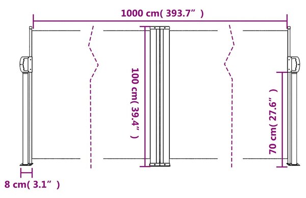 Uvlačiva bočna tenda 100 x 1000 cm smeđa - Smeđa / 100 x 1000 cm