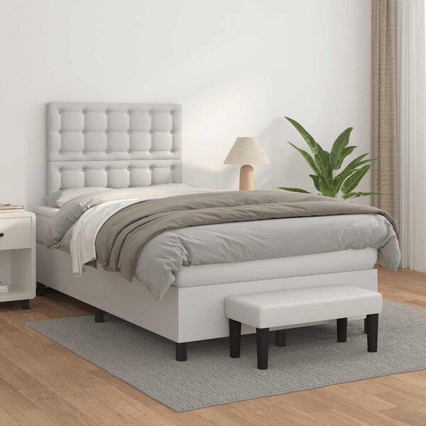 Krevet box spring s madracem bijeli 120x190 cm od umjetne kože - Bijela / 120 x 190 cm