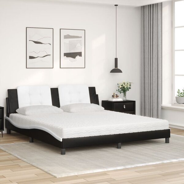 Krevet s madracem Zadar crno-bijeli 180 x 200 cm od umjetne kože - Crna / 180 x 200 cm