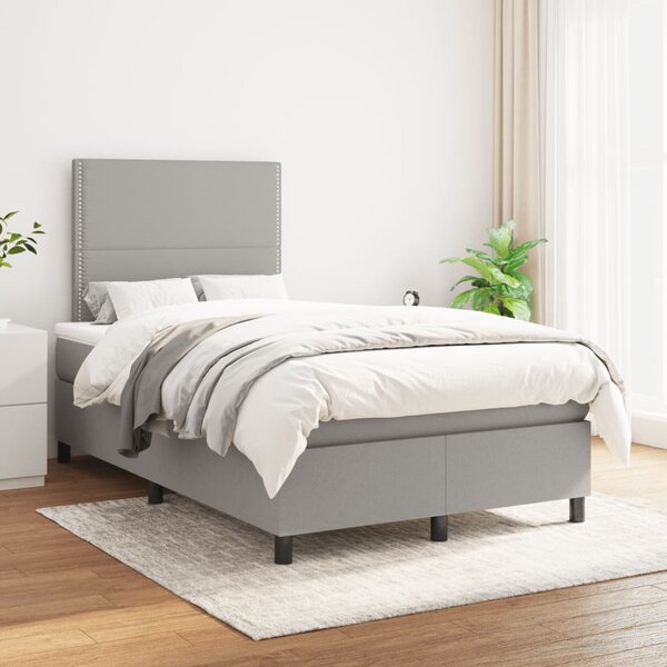 Krevet s oprugama i madracem svjetlosivi 120x190 cm od tkanine - Siva / 120 x 190 cm