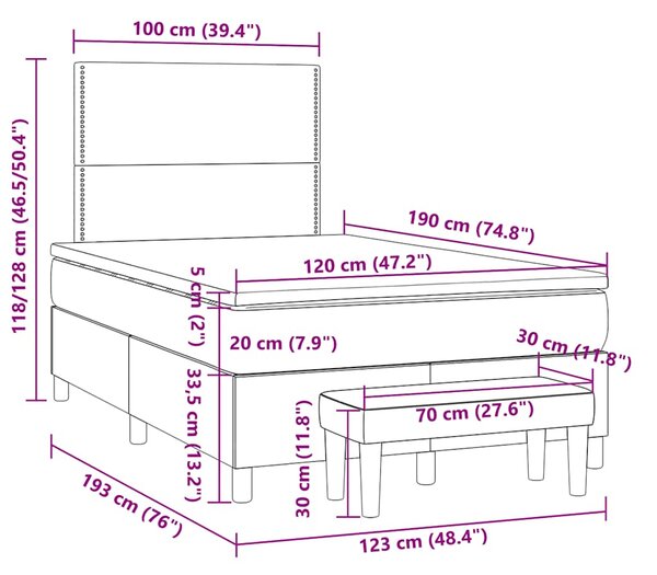 Krevet box spring s madracem crni 120 x 190 cm od tkanine - Crna / 120 x 190 cm