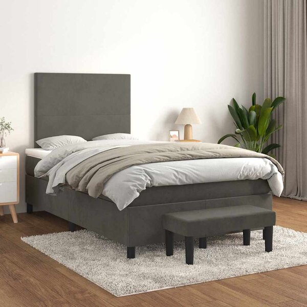 Krevet box spring s madracem tamnosivi 120 x 190 cm baršun - Siva / 120 x 190 cm