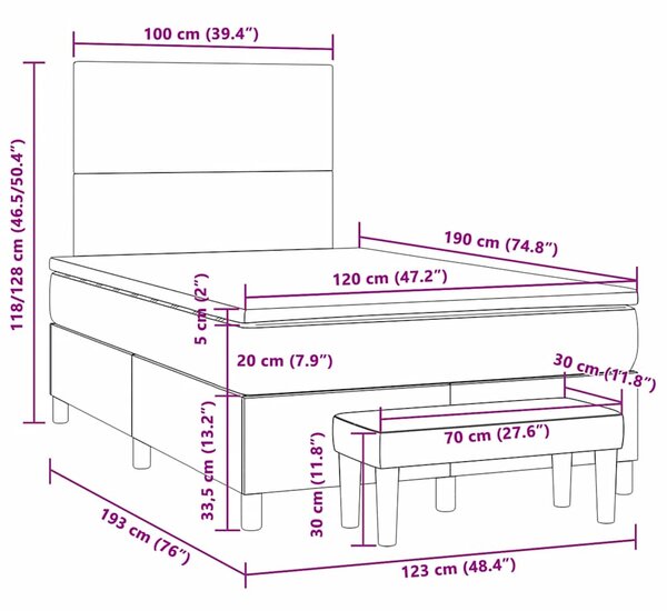 Krevet box spring s madracem tamnosivi 120 x 190 cm baršun - Siva / 120 x 190 cm