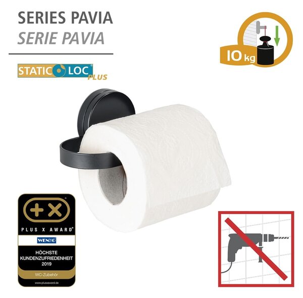 Crni držač za toalet papir Wenko Static-Loc® Pavia